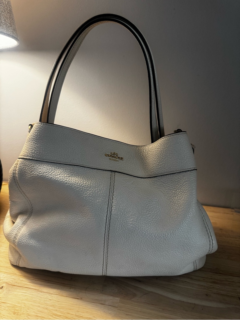 Coach Chalk Pebbled Leather Shoulder Bag with Dark Trim